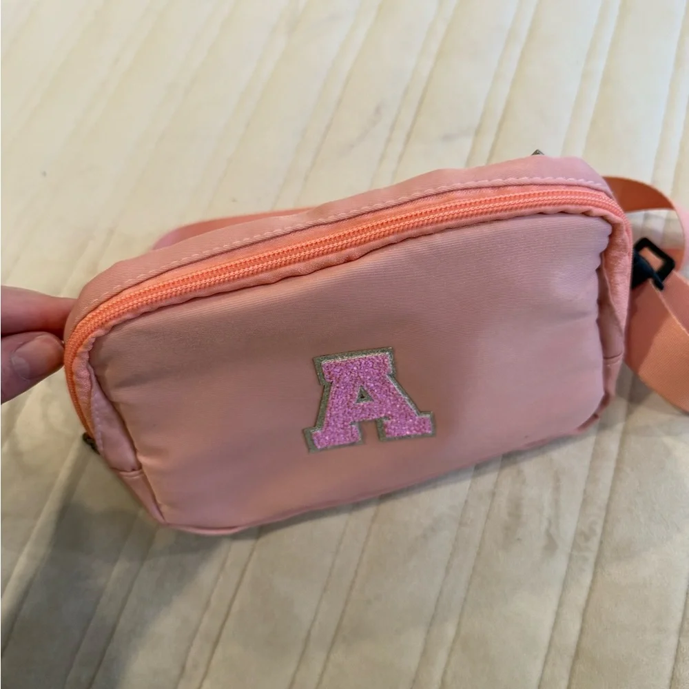 Pink Kids Belt Bag with Glitter Letter A